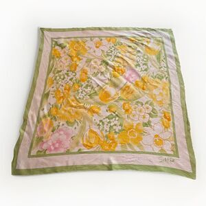 Vintage Avon Scarf SM Kent Floral Yellow Daffodils 26 Inch Square Neckerchief